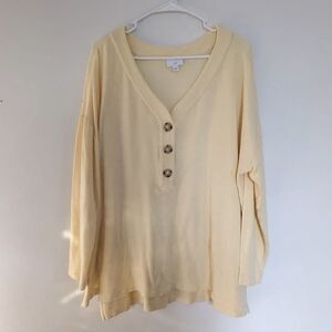 Butter Yellow Henley Top with Soft Fabric and Long Sleeves
